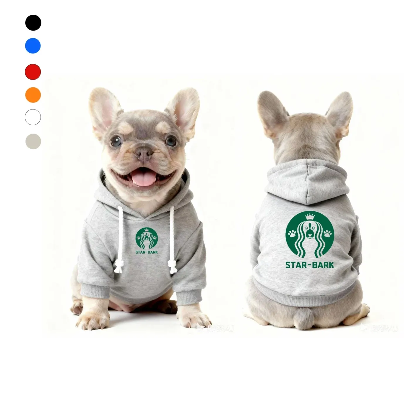 starbucks dog hoodie gray front and back