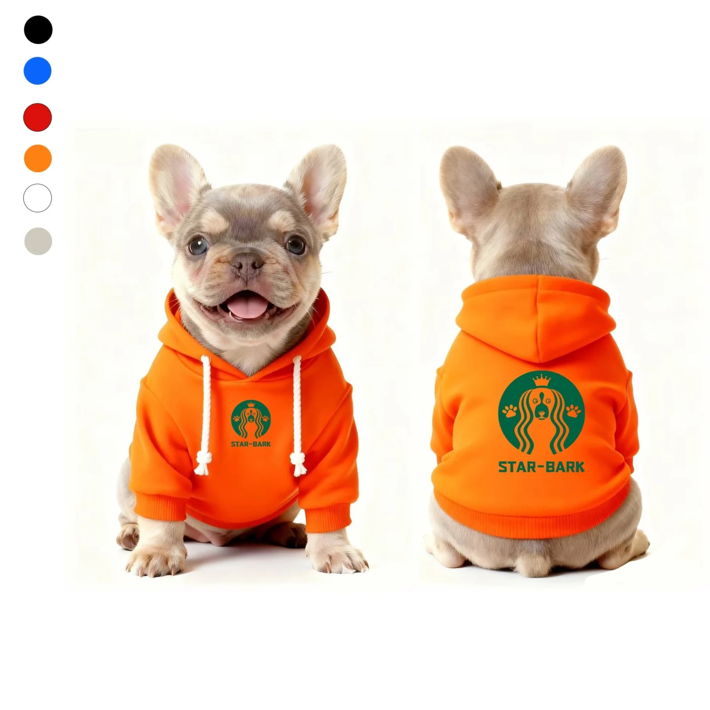 starbucks dog hoodie orange front and back