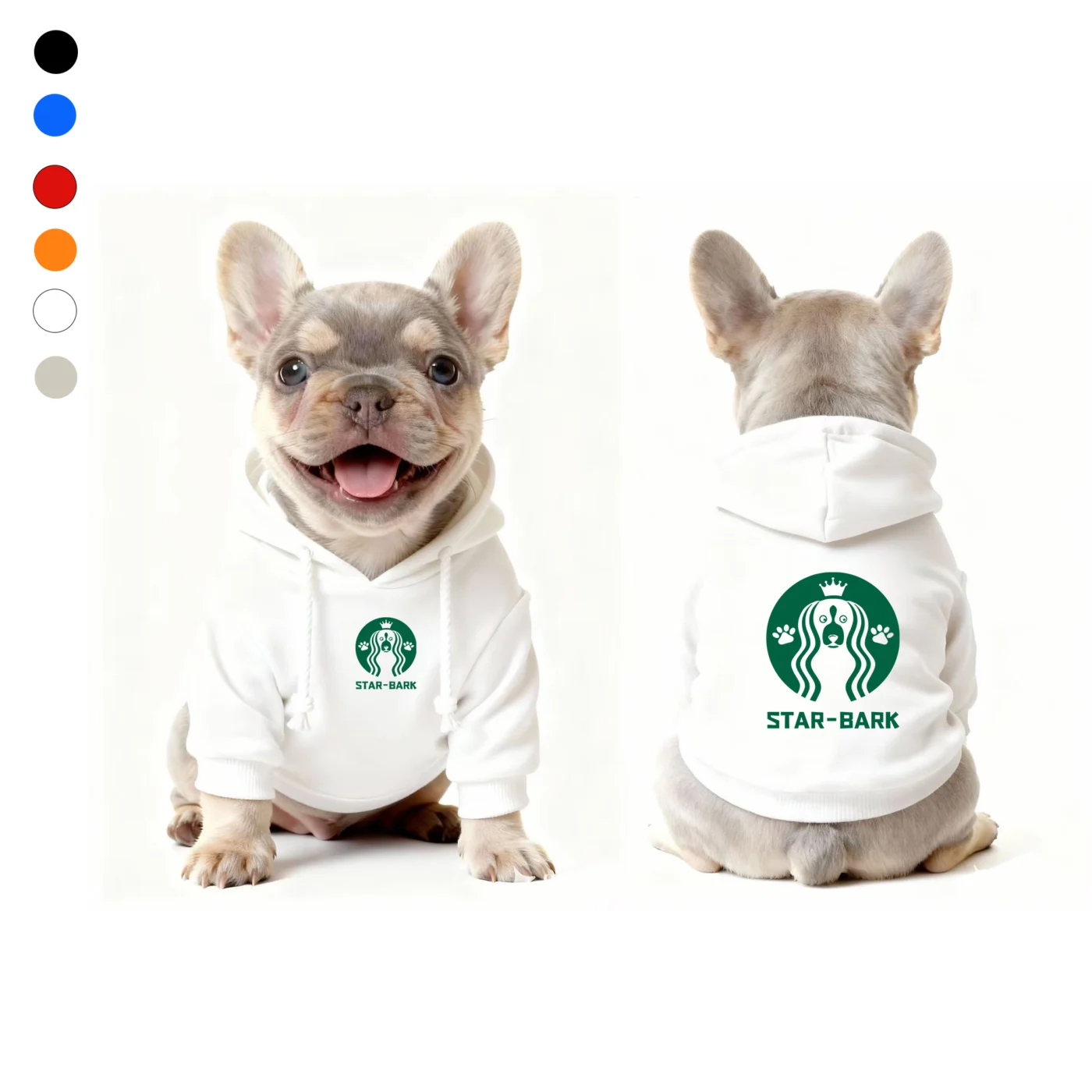 starbucks dog hoodie white front and back